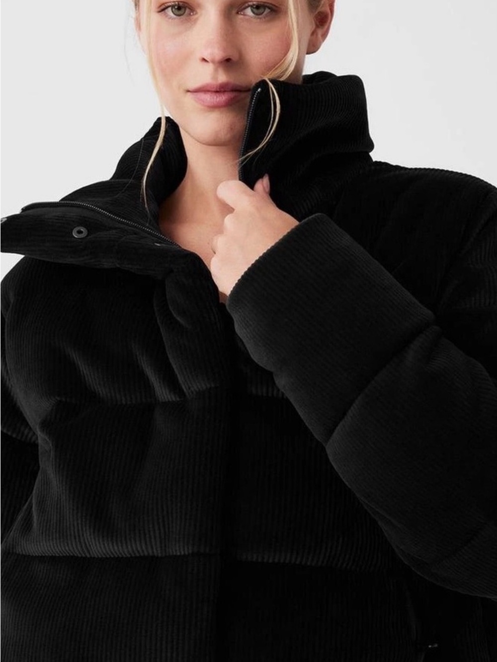 NWOT ALO Yoga Black Corduroy Cropped Puffer Jacket - Picture 9 of 10
